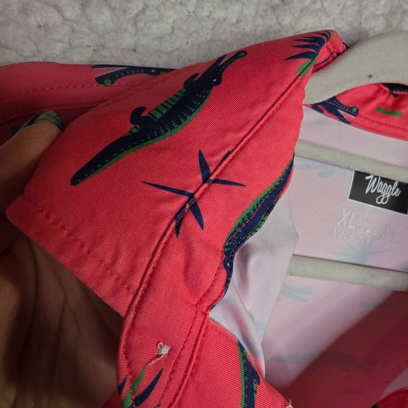Waggle M"s XL Pink Alligator Palm Tree Golf Polo Shirt Unique Golf Outdoors Fun - Picture 14 of 16